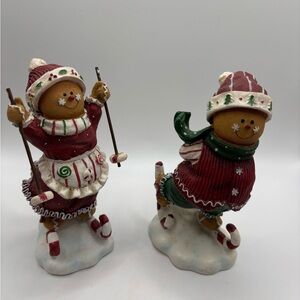 Gingerbread Skatin & Skiin Set 2 Christmas 6" Figurines 57074-04 Skate Skier